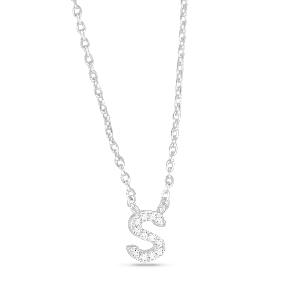 Silver CZ Initial Necklace - S