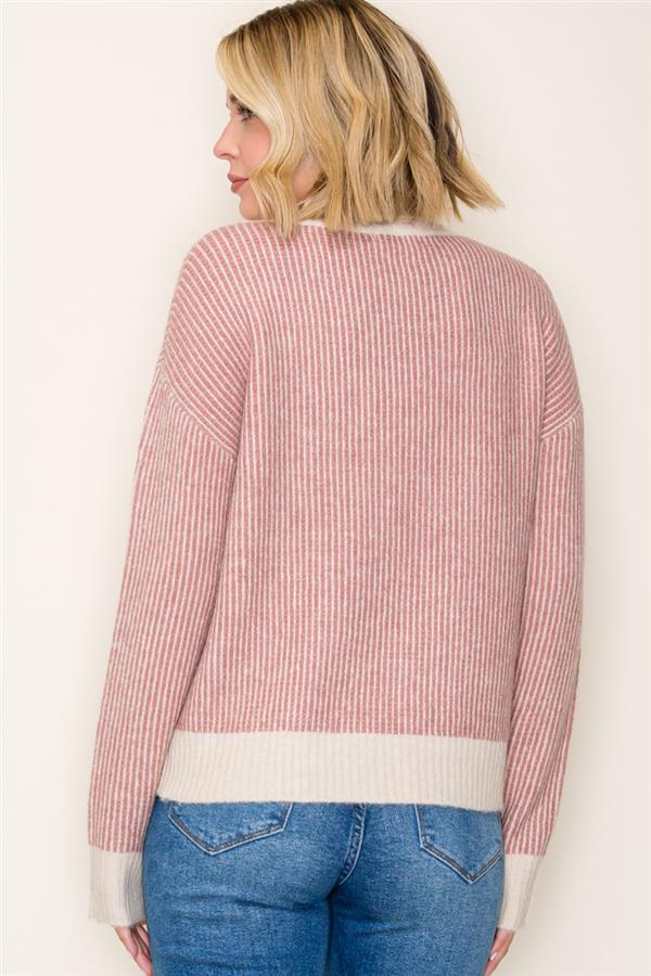 Two Toned Ribbed Turtleneck Sweater