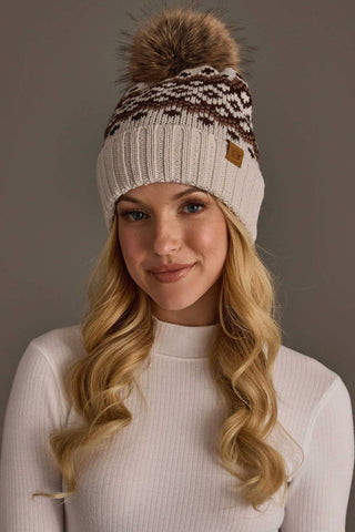 Lt. Taupe, Brown & Mocha Patterned Pom Hat