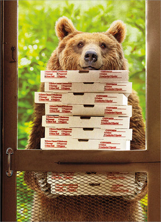 Birthday Greeting Card Bear w/ Pizzas