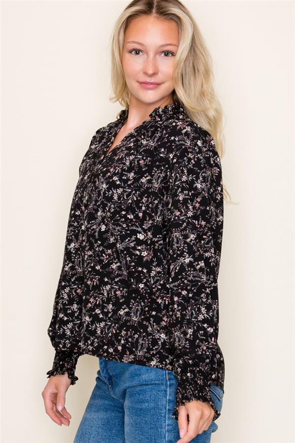 Smocked Hem Floral Print Top