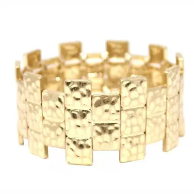 Worn Gold Textured Square Stretch Bracelet