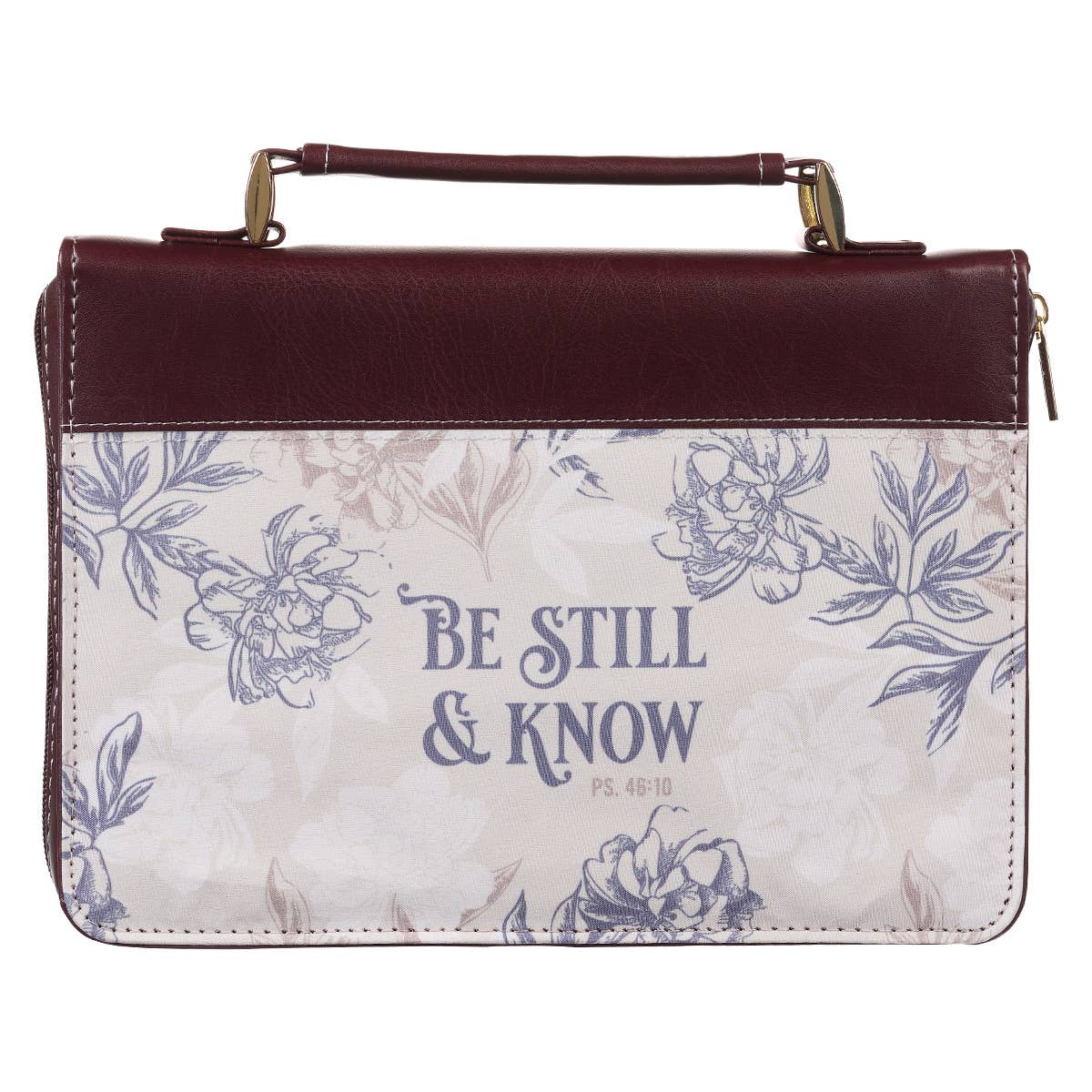 Be Still and Know Neutral Floral Faux Leather Bible Cover