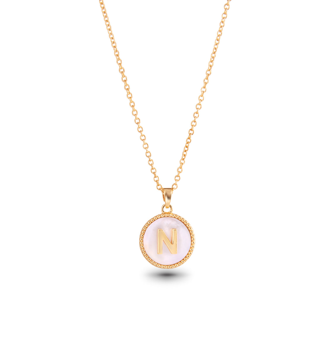 Gold Mother of Pearl Initial Necklace - N