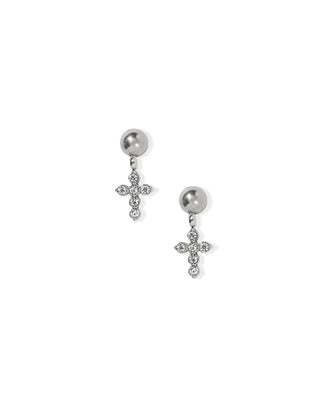 Millie CZ Cross Drop Screwback Earrings – Silver Tone