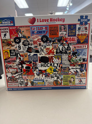 I Love Hockey 1000 Piece Puzzle-  White Mountain
