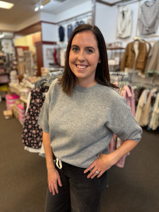Women's Raw Edge Crew Neck Half-Sleeve Sweater