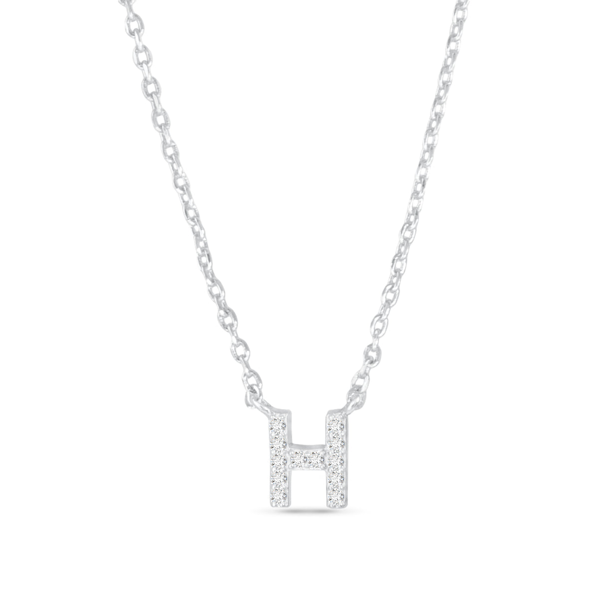Silver CZ Initial Necklace - H