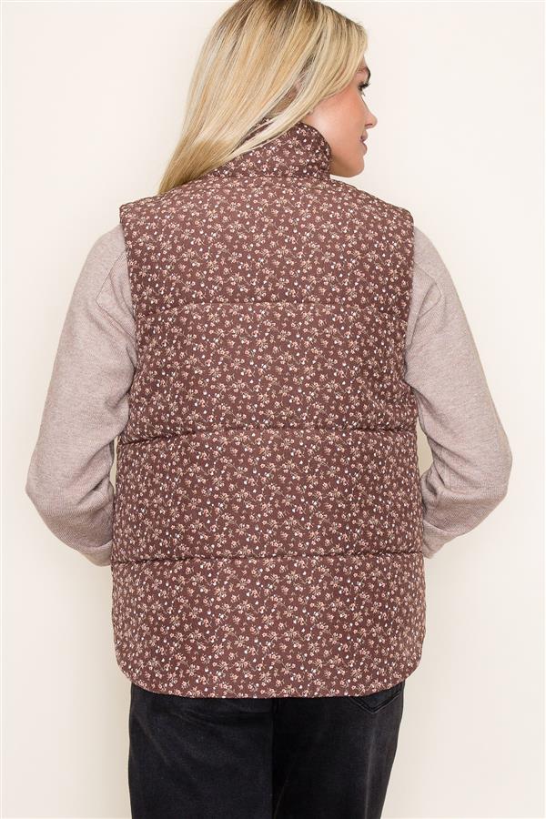 Polar Collar Ditzy Floral Print Vest