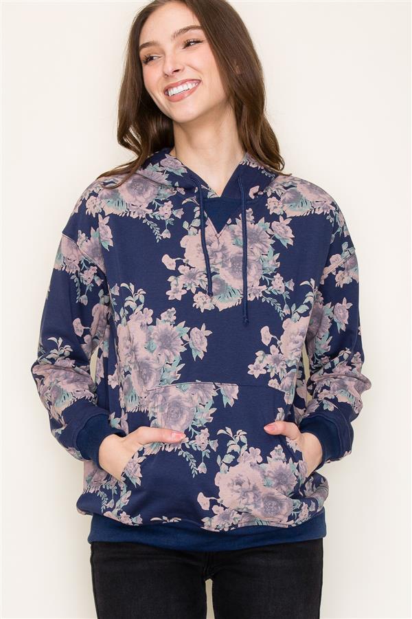 Floral Printed Hoodie Top