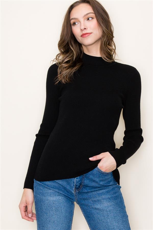 Mock Neck Ribbed Pullover Sweater