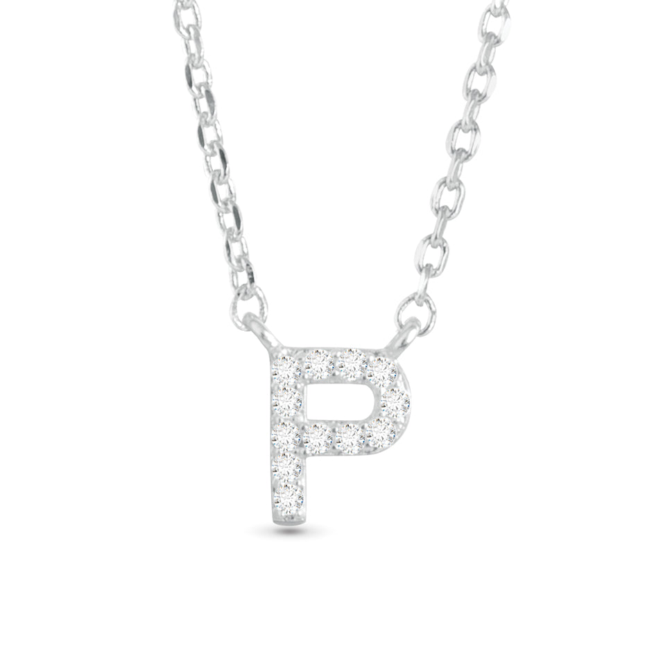 Silver CZ Initial Necklace - P