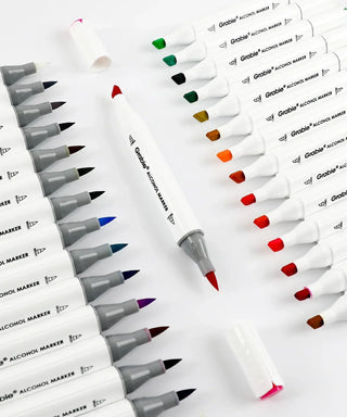 Grabie 48 Dual-Tip Alcohol Markers Set with Mindful Coloring Book