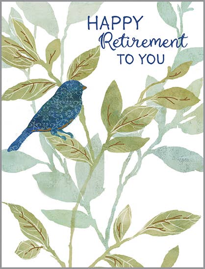 With Scripture Retirement Card - Navy Bird on Branch