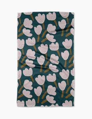 Geometry Tulips Tea Towel – Teal & White Floral Kitchen Towel