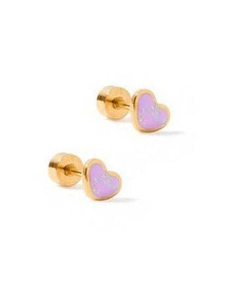 Nora Sparkle Heart Screwback Stud Earrings – 7mm Purple Enamel
