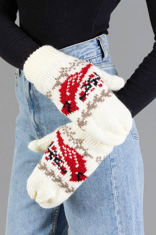 Ivory Cardinal Pattern Mittens