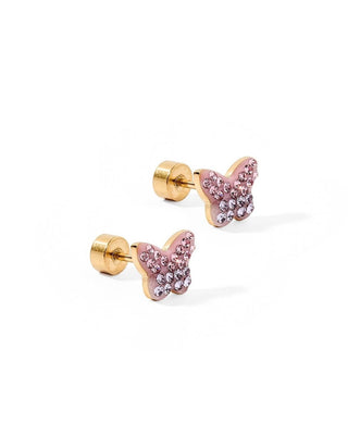 Bindi Butterfly CZ Screwback Stud Earrings – Pink & Purple