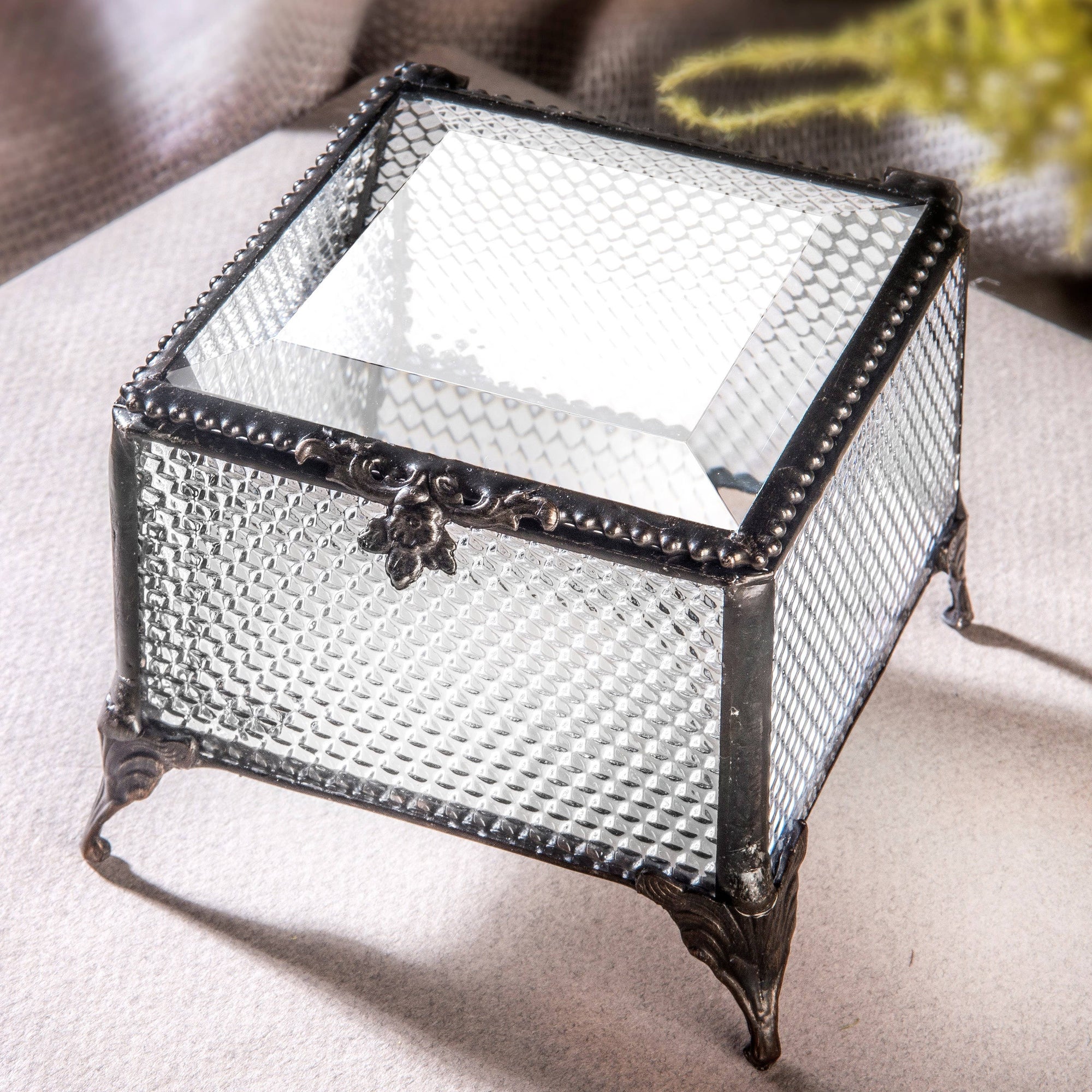 Clear Glass Jewelry Trinket Box For Vanity