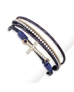 Navy Banded Bracelet with Crystal Cross