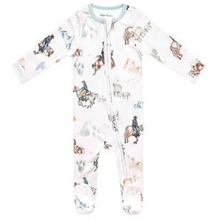 Copper Pearl Boone Horse Print Zip-Up Footie Pajamas