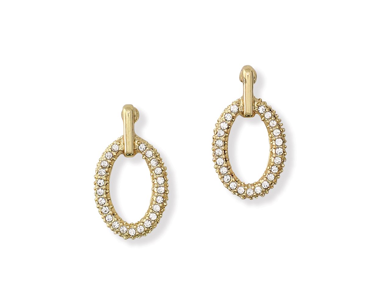 Gold Oval Crystal Drop Earrings