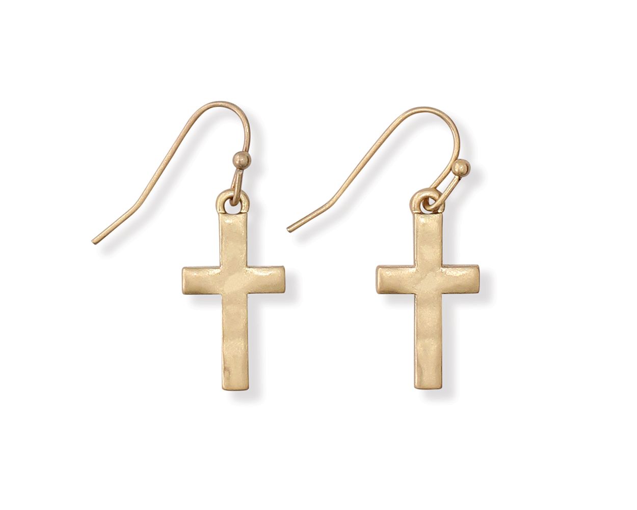 Gold Hammered Cross Earrings