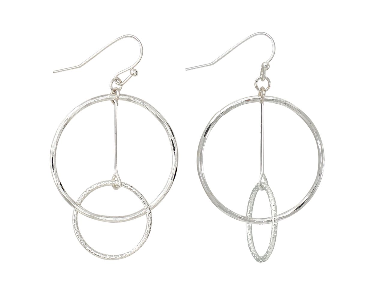 Silver Double Circle Drop Earrings