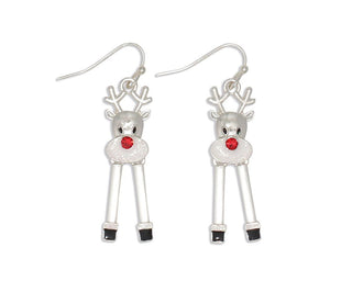 Silver Reindeer Dangle Earrings with Prancing Legs