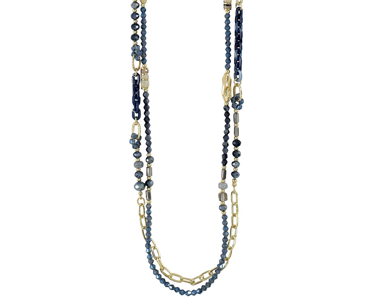 Blue Beaded & Gold Nugget Necklace