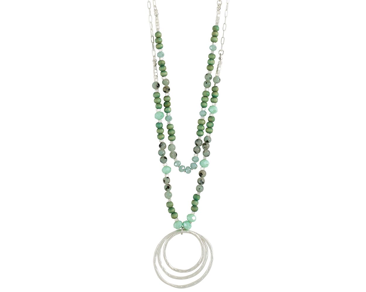 Hammered Rings w/ Green Beaded Necklace