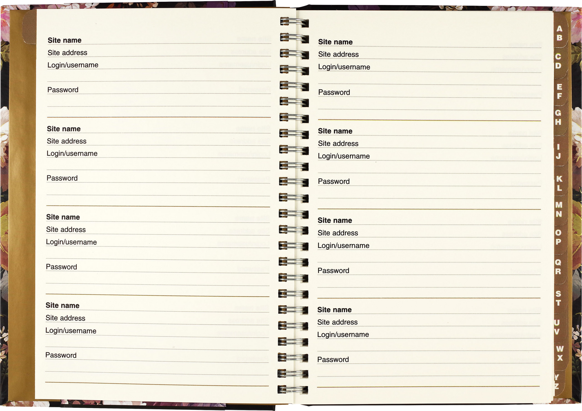 Midnight Floral Large Internet Address & Password Logbook