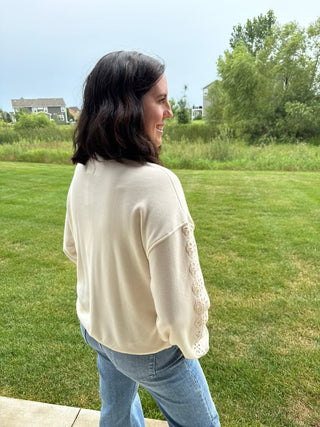 Marietta Top | Women's Embroidered Sleeve Round Neck Long Sleeve Top