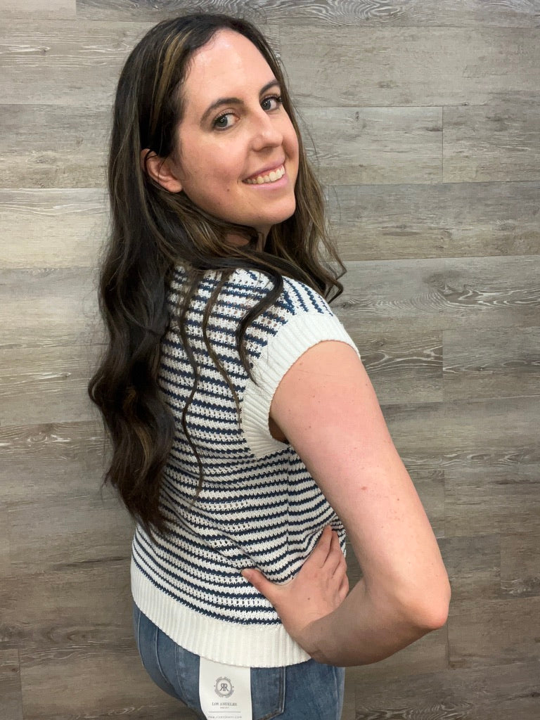 Texture Striped Short Sleeve Sweater FINAL SALE