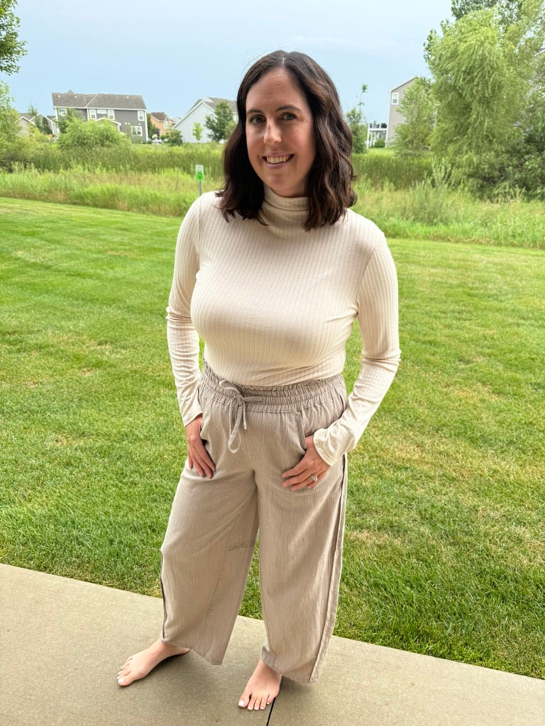 Pull-On Pinstripe Barrel Pants