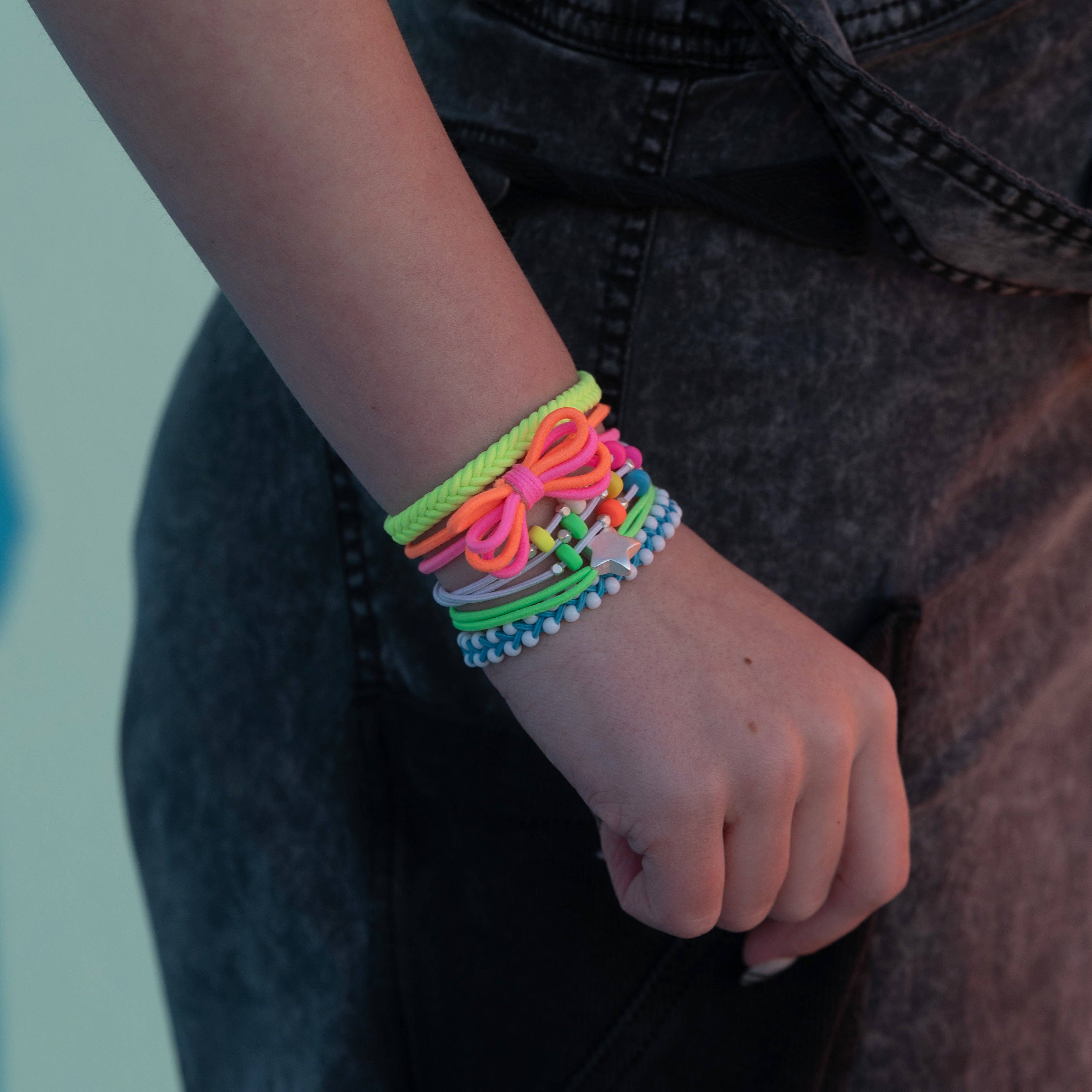 Glow Neon Hair Tie Bracelets with Silver Accents by K'lani