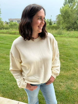 Marietta Top | Women's Embroidered Sleeve Round Neck Long Sleeve Top