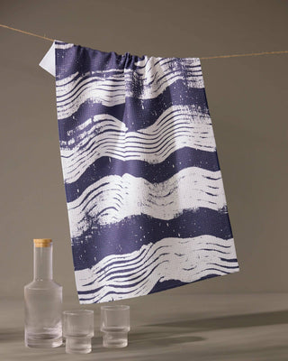 Geometry Brushline Navy Tea Towel – Wave Brushstroke Kitchen Towel