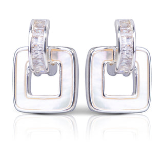 Square CZ & Mother of Pearl Earrings - Silver