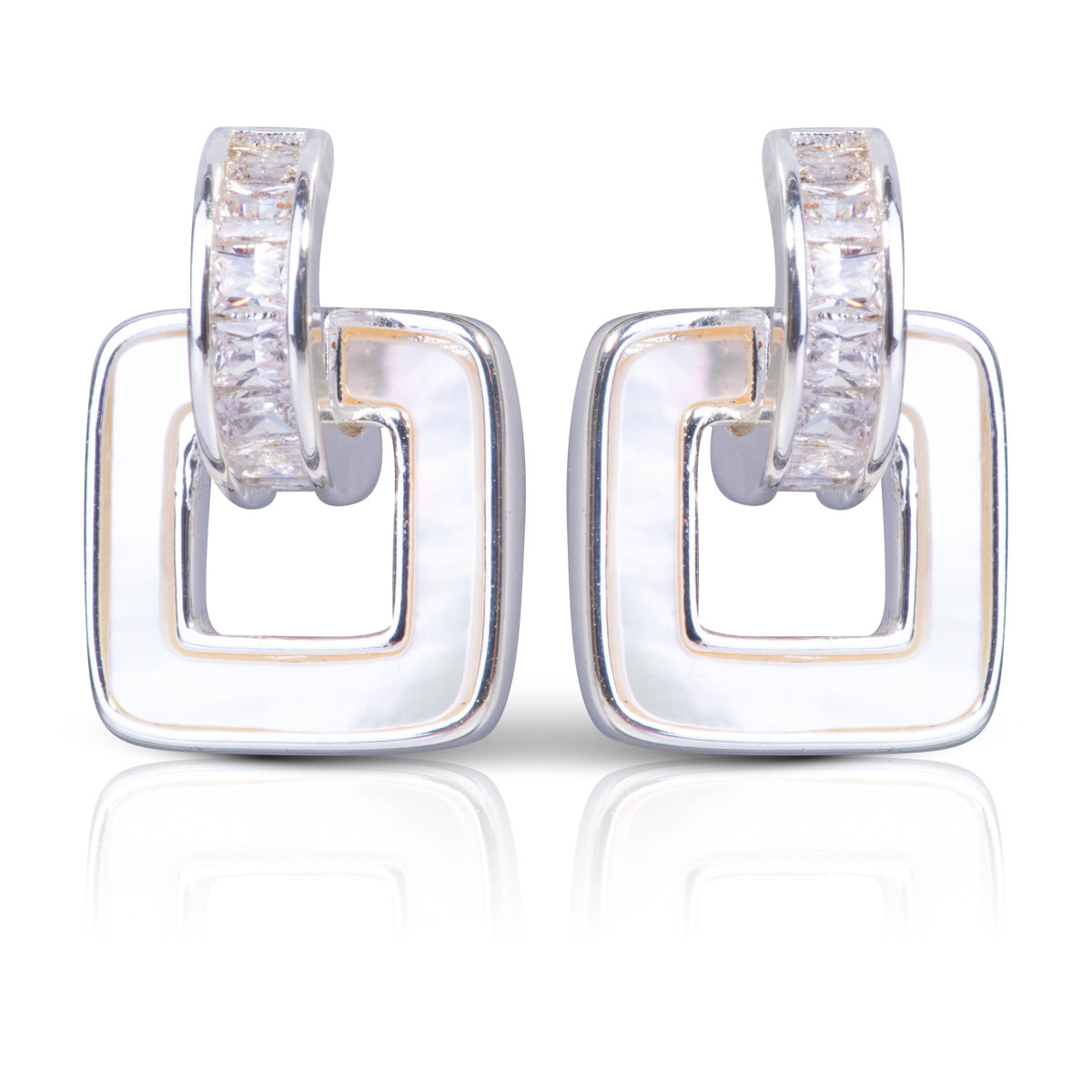 Square CZ & Mother of Pearl Earrings - Silver