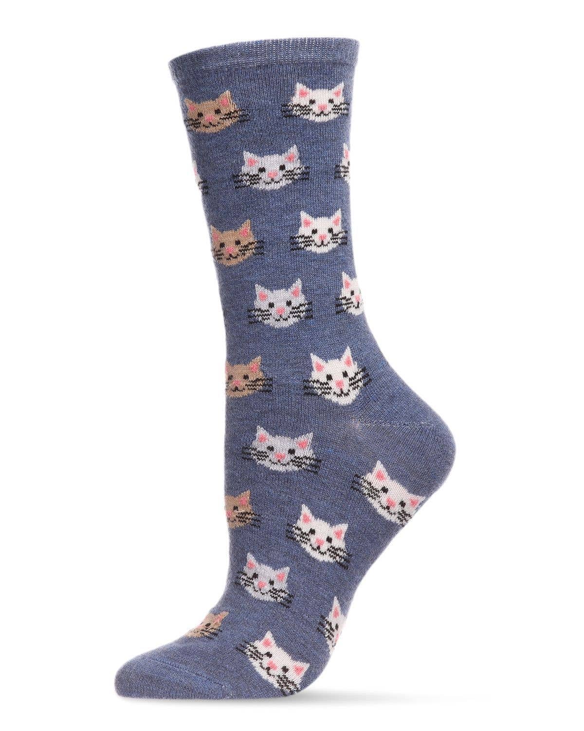 Cat Face Cashmere Women's Crew Socks