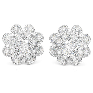 CZ Flower Stud Earrings - Silver