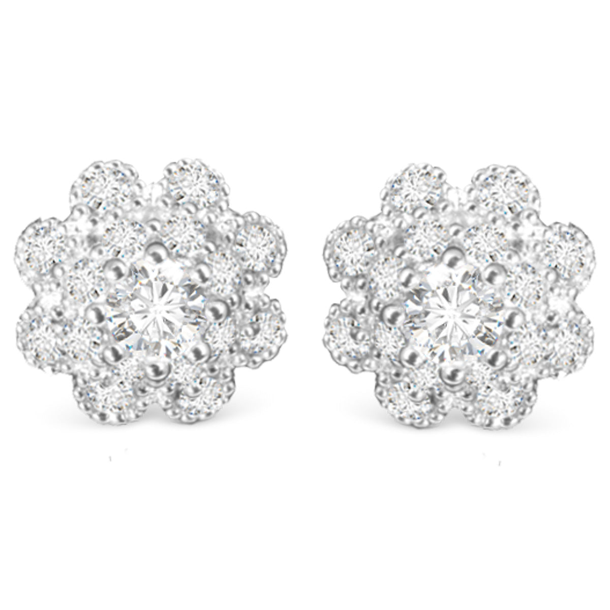 CZ Flower Stud Earrings - Silver