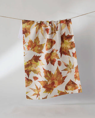 Geometry Painted Fall Tea Towel | Watercolor Maple Leaf in Fall Colors