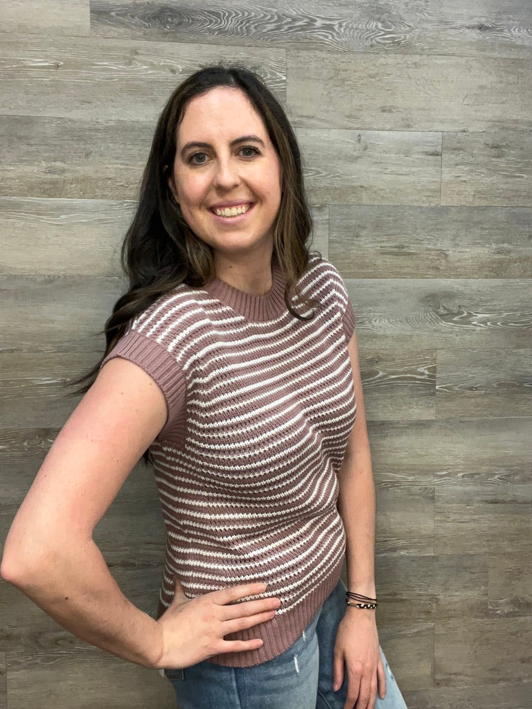 Texture Striped Short Sleeve Sweater FINAL SALE