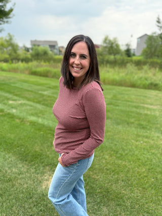 Women's Basic Striped Jersey Long Sleeve Top