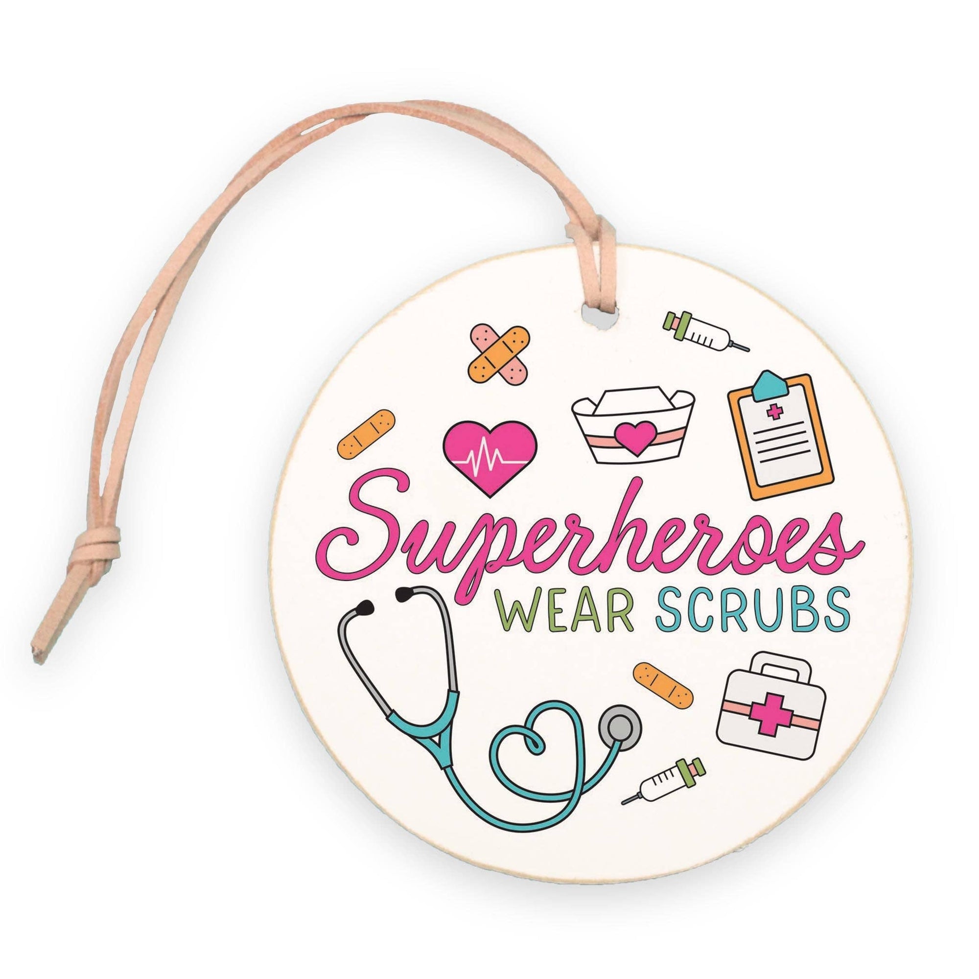 4" Round Ornament Superheroes Wear Scrubs