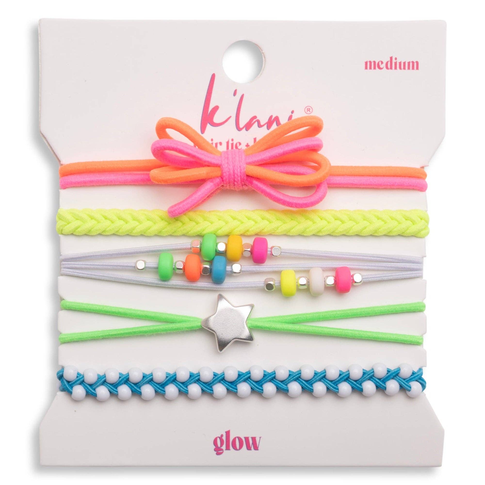 Glow Neon Hair Tie Bracelets with Silver Accents by K'lani