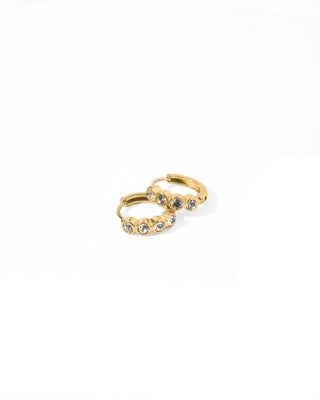 Colette Bezel-Set CZ Huggie Hoop Earrings – 9mm Gold Tone