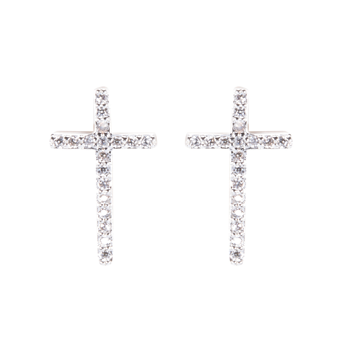 Timeless Radiance Cross Stud Earrings - Silver